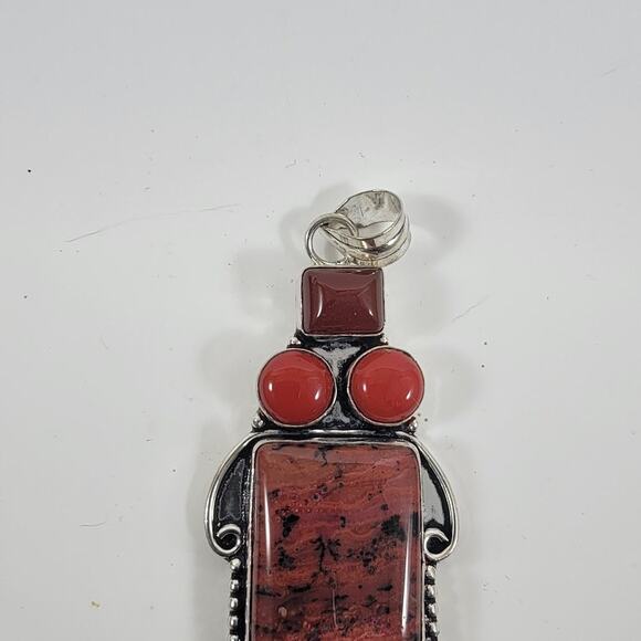Handmade Silver Pendant Necklace with Red Jasper, Carnelian & 925 Sterling Chain - Picture 9 of 10